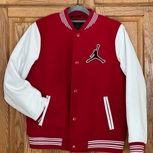 Jordan Red and White Varsity Jacket with Jumpman